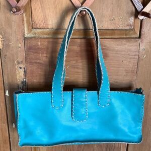 RD2 Randal Dodge aqua teal leather cross stitch trim shoulder bag